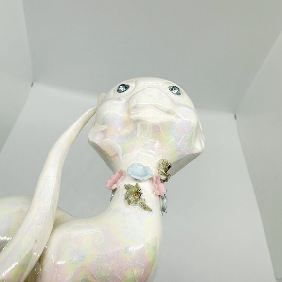 Vintage Lefton Luster Iridescent Cat Floral Flower Crown Pastel Rhinestone *FLAW - Picture 8 of 8